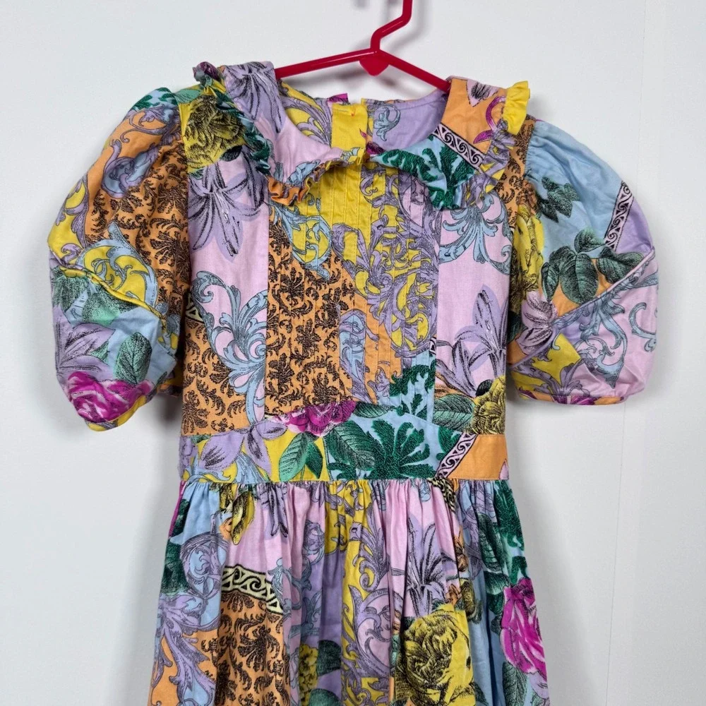 90s Mousefeathers Patchwork Floral Dress Girls 8 Baroque Ruffle Cottage Prairie
